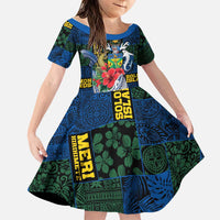 Solomon Islands Meri Kirihimete Family Matching Tank Maxi Dress and Hawaiian Shirt Funny Santa Riding Shark LT9 Daughter's Dress Blue - Polynesian Pride