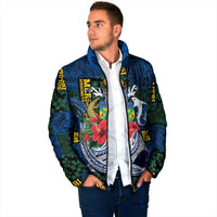 Solomon Islands Meri Kirihimete Padded Jacket Funny Santa Riding Shark - Polynesian Pride