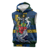 Solomon Islands Meri Kirihimete Sleeveless Zip Hoodie Funny Santa Riding Shark - Polynesian Pride