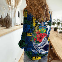 Solomon Islands Meri Kirihimete Women Casual Shirt Funny Santa Riding Shark - Polynesian Pride