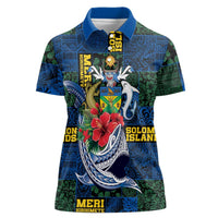 Solomon Islands Meri Kirihimete Women Polo Shirt Funny Santa Riding Shark - Polynesian Pride