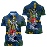 Solomon Islands Meri Kirihimete Women Polo Shirt Funny Santa Riding Shark - Polynesian Pride