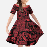 Black Tonga Kilisimasi Fiefia Family Matching Off The Shoulder Long Sleeve Dress and Hawaiian Shirt Pacific Patchwork Xmas Vibes LT9 Daughter's Dress Black - Polynesian Pride
