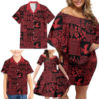 Black Tonga Kilisimasi Fiefia Family Matching Off Shoulder Short Dress and Hawaiian Shirt Pacific Patchwork Xmas Vibes LT9 - Polynesian Pride