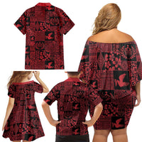 Black Tonga Kilisimasi Fiefia Family Matching Off Shoulder Short Dress and Hawaiian Shirt Pacific Patchwork Xmas Vibes LT9 - Polynesian Pride