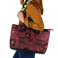 Black Tonga Kilisimasi Fiefia Leather Tote Bag Pacific Patchwork Xmas Vibes - Polynesian Pride
