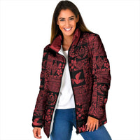 Black Tonga Kilisimasi Fiefia Padded Jacket Pacific Patchwork Xmas Vibes LT9 Women Black - Polynesian Pride