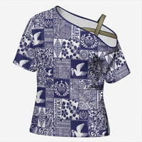 Blue Tonga Kilisimasi Fiefia Cross Shoulder Shirt Pacific Patchwork Xmas Vibes - Polynesian Pride