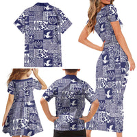 Blue Tonga Kilisimasi Fiefia Family Matching Short Sleeve Bodycon Dress and Hawaiian Shirt Pacific Patchwork Xmas Vibes LT9 - Polynesian Pride