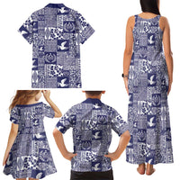 Blue Tonga Kilisimasi Fiefia Family Matching Tank Maxi Dress and Hawaiian Shirt Pacific Patchwork Xmas Vibes LT9 - Polynesian Pride