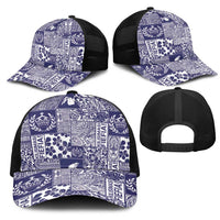 Blue Tonga Kilisimasi Fiefia Mesh Trucker Cap Pacific Patchwork Xmas Vibes - Polynesian Pride