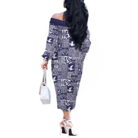 Blue Tonga Kilisimasi Fiefia Off The Shoulder Long Sleeve Dress Pacific Patchwork Xmas Vibes - Polynesian Pride