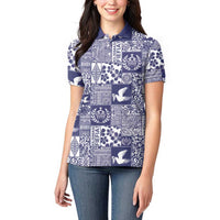 Blue Tonga Kilisimasi Fiefia Women Polo Shirt Pacific Patchwork Xmas Vibes - Polynesian Pride