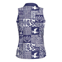 Blue Tonga Kilisimasi Fiefia Women Sleeveless Polo Shirt Pacific Patchwork Xmas Vibes - Polynesian Pride