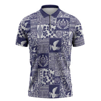 Blue Tonga Kilisimasi Fiefia Zipper Polo Shirt Pacific Patchwork Xmas Vibes - Polynesian Pride