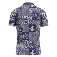 Blue Tonga Kilisimasi Fiefia Zipper Polo Shirt Pacific Patchwork Xmas Vibes - Polynesian Pride