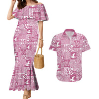 Pink Tonga Kilisimasi Fiefia Couples Matching Mermaid Dress and Hawaiian Shirt Pacific Patchwork Xmas Vibes - Polynesian Pride