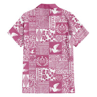 Pink Tonga Kilisimasi Fiefia Family Matching Off The Shoulder Long Sleeve Dress and Hawaiian Shirt Pacific Patchwork Xmas Vibes LT9 - Polynesian Pride