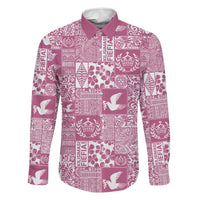 Pink Tonga Kilisimasi Fiefia Family Matching Off Shoulder Short Dress and Hawaiian Shirt Pacific Patchwork Xmas Vibes LT9 Dad's Shirt - Long Sleeve Pink - Polynesian Pride