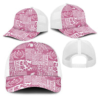 Pink Tonga Kilisimasi Fiefia Mesh Trucker Cap Pacific Patchwork Xmas Vibes - Polynesian Pride