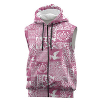 Pink Tonga Kilisimasi Fiefia Sleeveless Zip Hoodie Pacific Patchwork Xmas Vibes - Polynesian Pride