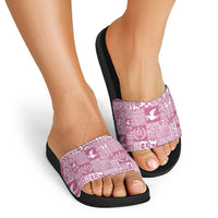 Pink Tonga Kilisimasi Fiefia Slide Sandals Pacific Patchwork Xmas Vibes - Polynesian Pride