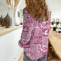 Pink Tonga Kilisimasi Fiefia Women Casual Shirt Pacific Patchwork Xmas Vibes - Polynesian Pride