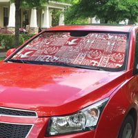 Red Tonga Kilisimasi Fiefia Auto Sun Shade Pacific Patchwork Xmas Vibes - Polynesian Pride