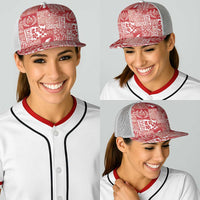 Red Tonga Kilisimasi Fiefia Baseball Net Cap Pacific Patchwork Xmas Vibes - Polynesian Pride