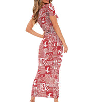 Red Tonga Kilisimasi Fiefia Family Matching Short Sleeve Bodycon Dress and Hawaiian Shirt Pacific Patchwork Xmas Vibes LT9 - Polynesian Pride