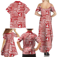Red Tonga Kilisimasi Fiefia Family Matching Summer Maxi Dress and Hawaiian Shirt Pacific Patchwork Xmas Vibes LT9 - Polynesian Pride