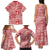 Red Tonga Kilisimasi Fiefia Family Matching Tank Maxi Dress and Hawaiian Shirt Pacific Patchwork Xmas Vibes LT9 - Polynesian Pride