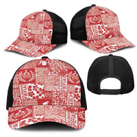 Red Tonga Kilisimasi Fiefia Mesh Trucker Cap Pacific Patchwork Xmas Vibes - Polynesian Pride