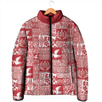 Red Tonga Kilisimasi Fiefia Padded Jacket Pacific Patchwork Xmas Vibes LT9 - Polynesian Pride