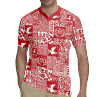 Red Tonga Kilisimasi Fiefia Rugby Jersey Pacific Patchwork Xmas Vibes - Polynesian Pride