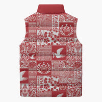 Red Tonga Kilisimasi Fiefia Sleeveless Puffer Jacket Pacific Patchwork Xmas Vibes LT9 - Polynesian Pride