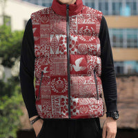 Red Tonga Kilisimasi Fiefia Sleeveless Puffer Jacket Pacific Patchwork Xmas Vibes LT9 - Polynesian Pride