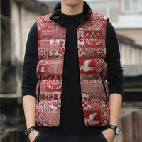 Red Tonga Kilisimasi Fiefia Sleeveless Puffer Jacket Pacific Patchwork Xmas Vibes LT9 - Polynesian Pride
