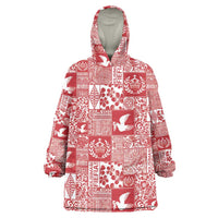Red Tonga Kilisimasi Fiefia Wearable Blanket Hoodie Pacific Patchwork Xmas Vibes LT9 One Size Red - Polynesian Pride