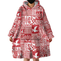 Red Tonga Kilisimasi Fiefia Wearable Blanket Hoodie Pacific Patchwork Xmas Vibes LT9 - Polynesian Pride