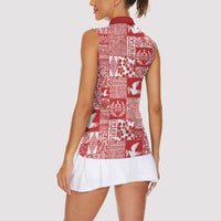 Red Tonga Kilisimasi Fiefia Women Sleeveless Polo Shirt Pacific Patchwork Xmas Vibes LT9 - Polynesian Pride