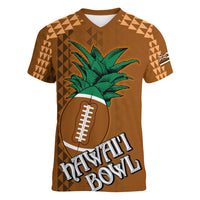 Custom Hawaii Honolulu Bowl Women V Neck T Shirt With Kakau Tribal Pattern LT9 Female Brown - Polynesian Pride
