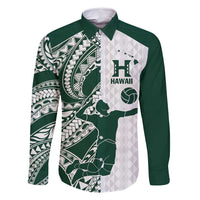 Polynesian Hawaii Volleyball Custom Family Matching Long Sleeve Bodycon Dress and Hawaiian Shirt Kakau with Sport Style LT9 Dad's Shirt - Long Sleeve White - Polynesian Pride