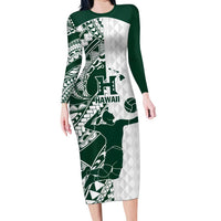 Polynesian Hawaii Volleyball Custom Family Matching Long Sleeve Bodycon Dress and Hawaiian Shirt Kakau with Sport Style LT9 Mom's Dress White - Polynesian Pride