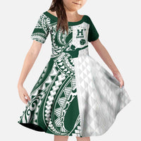 Polynesian Hawaii Volleyball Custom Family Matching Off The Shoulder Long Sleeve Dress and Hawaiian Shirt Kakau with Sport Style LT9 Daughter's Dress White - Polynesian Pride