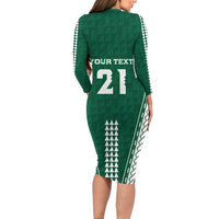 Polynesian Hawaii Volleyball Custom Family Matching Long Sleeve Bodycon Dress and Hawaiian Shirt Green Kakau with Map Motif LT9 - Polynesian Pride