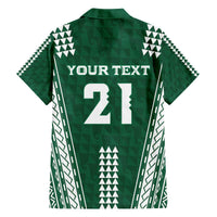 Polynesian Hawaii Volleyball Custom Family Matching Off The Shoulder Long Sleeve Dress and Hawaiian Shirt Green Kakau with Map Motif LT9 - Polynesian Pride
