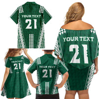 Polynesian Hawaii Volleyball Custom Family Matching Off Shoulder Short Dress and Hawaiian Shirt Green Kakau with Map Motif LT9 - Polynesian Pride