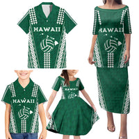 Polynesian Hawaii Volleyball Custom Family Matching Puletasi and Hawaiian Shirt Green Kakau with Map Motif LT9 - Polynesian Pride