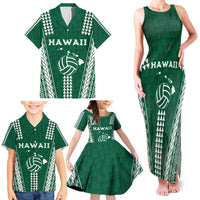 Polynesian Hawaii Volleyball Custom Family Matching Tank Maxi Dress and Hawaiian Shirt Green Kakau with Map Motif LT9 - Polynesian Pride